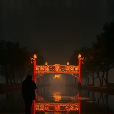 《桥下四季》封面，桥洞下四季更替的河面
